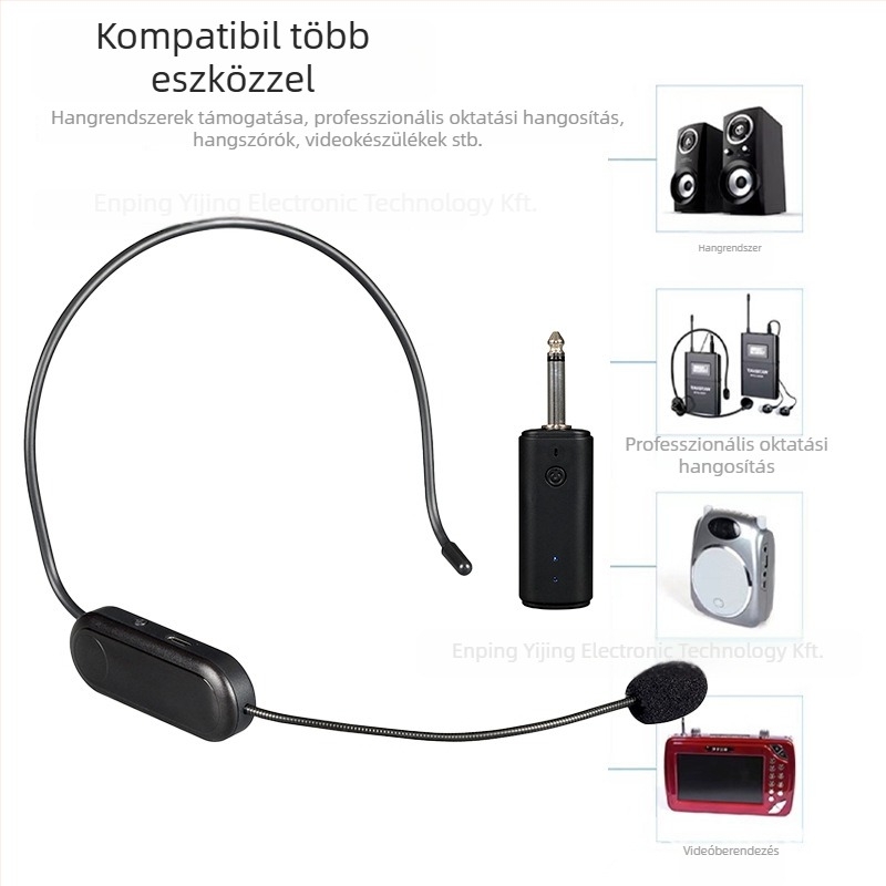Lavalier fejhallgató mikrofon beépített akkumulátorral, 12 óránál hosszabb üzemidő, frekvenciatartomány 20 Hz–20 kHz, SNR ≥60 dB