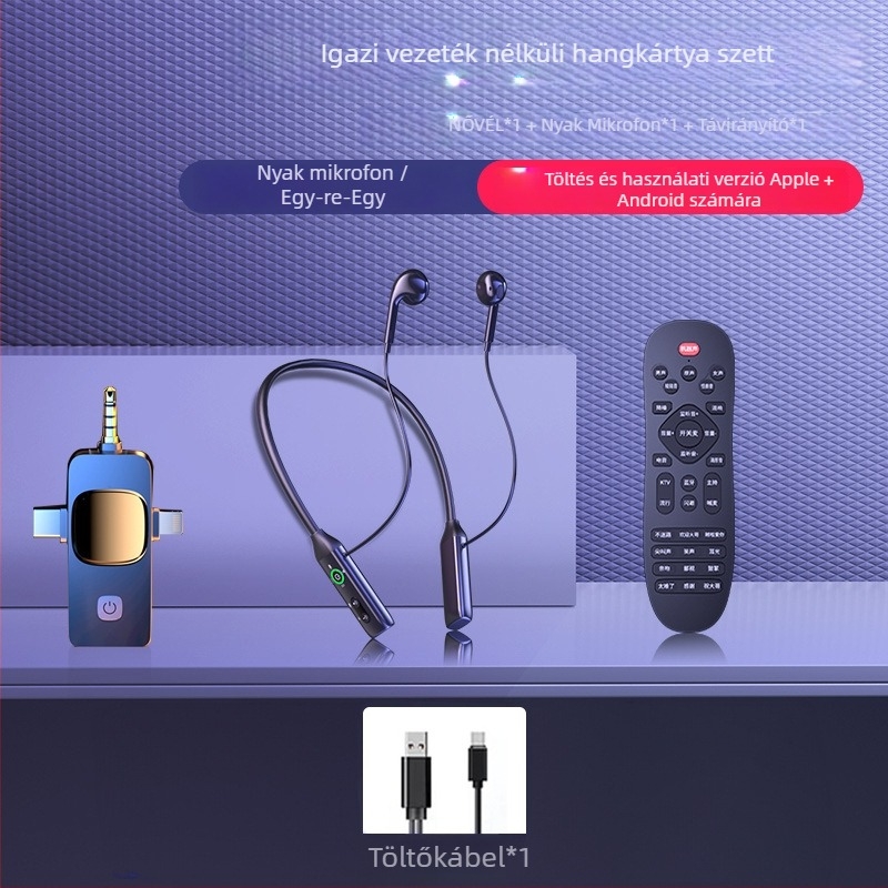 O6 Minden-in-egyben hangkártya élő közvetítéshez és karaokehoz Lavalier mikrofonnal, frekvenciatartomány 20 Hz–20 kHz, SNR < 60 dB, beépített akkumulátor, Bluetooth 2.0