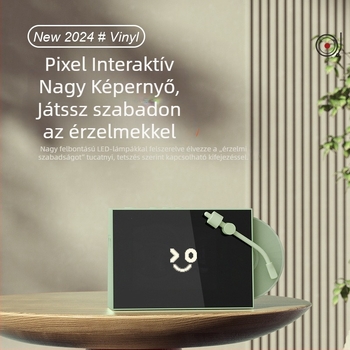 Vezeték nélküli Bluetooth hangszóró dalszöveg kijelzővel, retro vinil dizájn, pixel interaktív nagy képernyővel karaoke és mikrofon