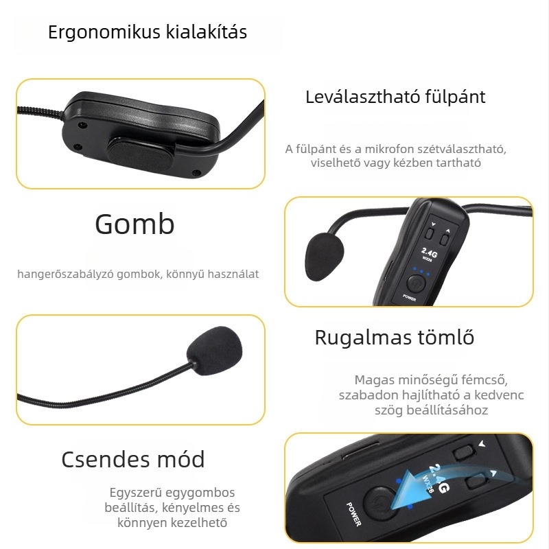 Lavalier mikrofon színpadra erősítővel és keverővel, G-244 modell, frekvencia-tartomány 20 Hz–20 kHz, SNR ≥75 dB, névleges teljesítmény 2