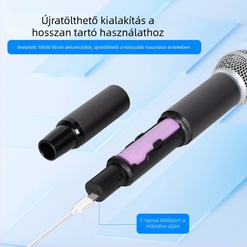 Vezeték nélküli kézi mikrofon kettős vevővel és hangkártyával otthoni KTV-hez, színpadra és karaoke-hoz