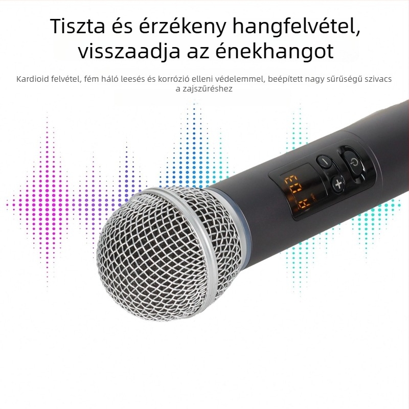 Vezeték nélküli kézi mikrofon kettős vevővel és hangkártyával otthoni KTV-hez, színpadra és karaoke-hoz