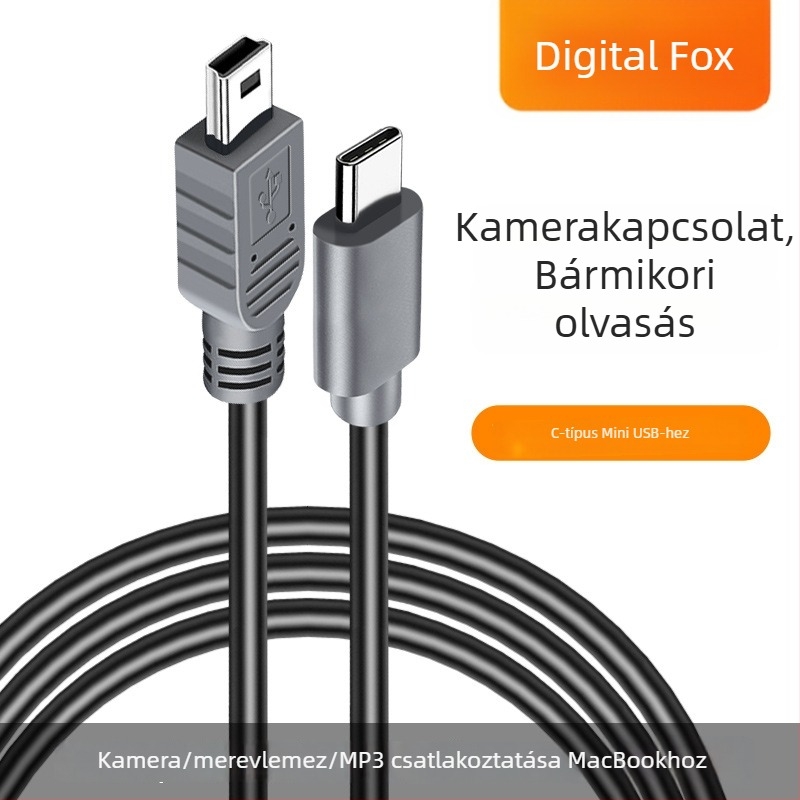 Type-C–ről Mini USB adatkábel, T-porttal, mobiltelefonokhoz, DSLR fényképezőgépekhez és hordozható merevlemezekhez, régi interfész