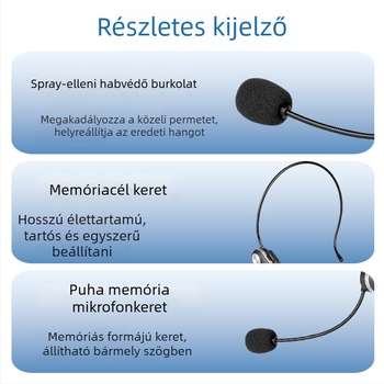 Fejhallgatós mikrofon tanároknak fülhorgos kivitelben, Lavalier, Omnidirekcionális, 40 Hz–20 kHz, 6–8 óra akkumulátor-élettartam