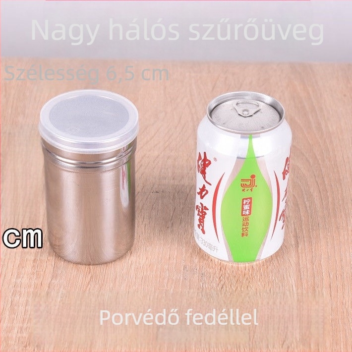 Por szóró edény fedéllel és ultrafin hálószűrővel