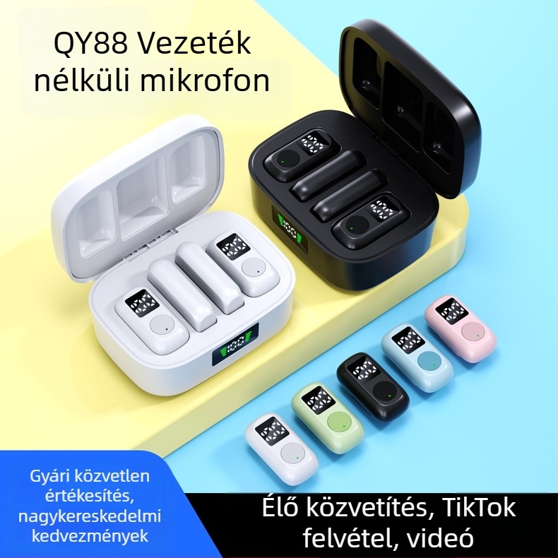 Lavalier mikrofon élő közvetítéshez, Bluetooth 5.3, 20Hz–20kHz, SNR ≥75dB, üzemidő 3–6 óra