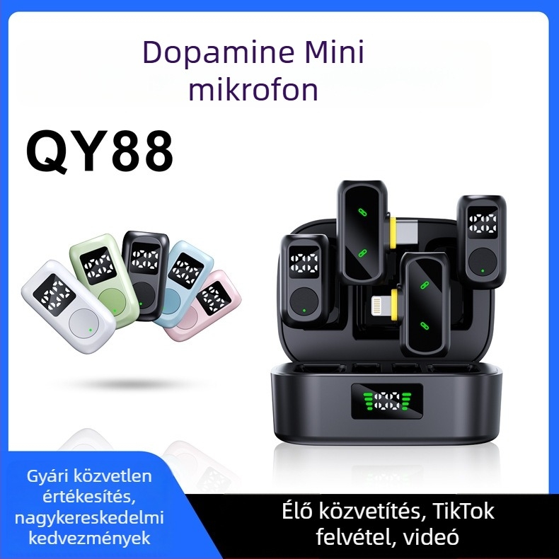 Lavalier mikrofon élő közvetítéshez, Bluetooth 5.3, 20Hz–20kHz, SNR ≥75dB, üzemidő 3–6 óra