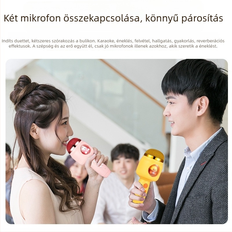 Gyermekeknek szánt vezeték nélküli mikrofon beépített hangszóróval, modell F812, Bluetooth 5.3, 1200–2000mAh akkumulátor, üzemidő 3–6 óra, frekvenciaválasz 100Hz–20kHz