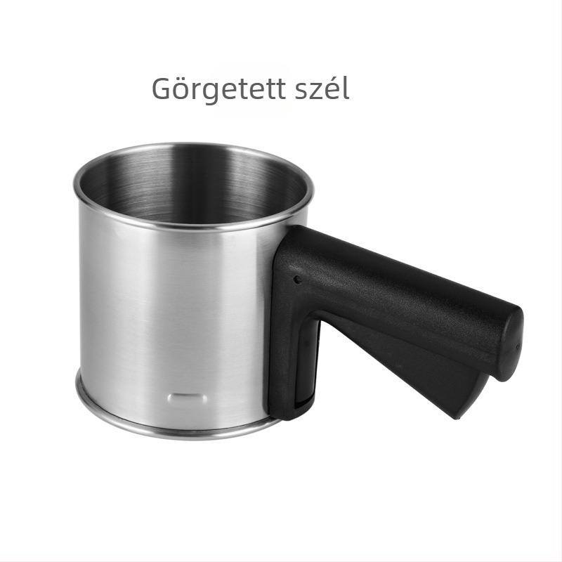 Liszt szita, fél-automata, kézben tartható, kör alakú, 304 rozsdamentes acélból