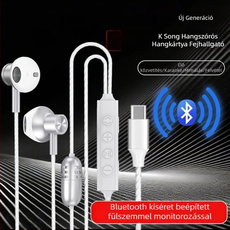 Kábeles hangkártya fejhallgatóhoz mikrofonnal, élő felvételre és karaokéhoz, zajcsökkentés, magas felbontású hang, omni irányú felvétel, névleges teljesítmény 5W