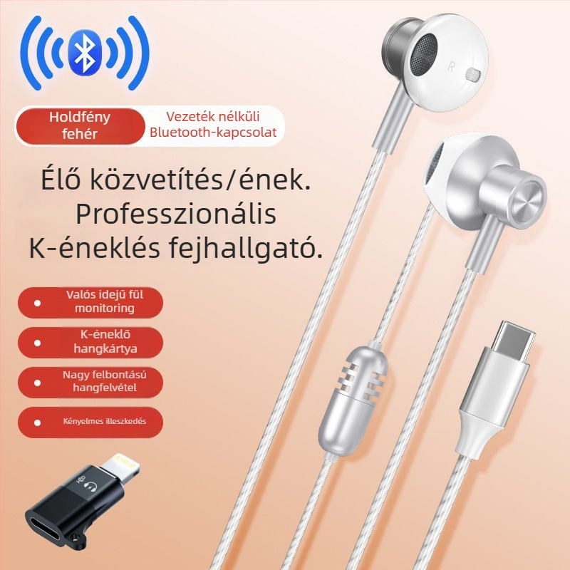 Kábeles hangkártya fejhallgatóhoz mikrofonnal, élő felvételre és karaokéhoz, zajcsökkentés, magas felbontású hang, omni irányú felvétel, névleges teljesítmény 5W