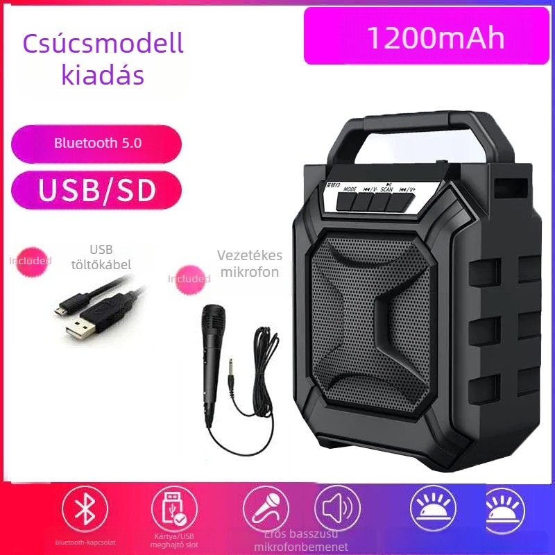 Bluetooth hordozható hangsugárzó kültéri használatra, Bluetooth 5.0, 40Hz–20kHz, SNR ≥75dB, beépített akkumulátor 1000–1200mAh, 5W