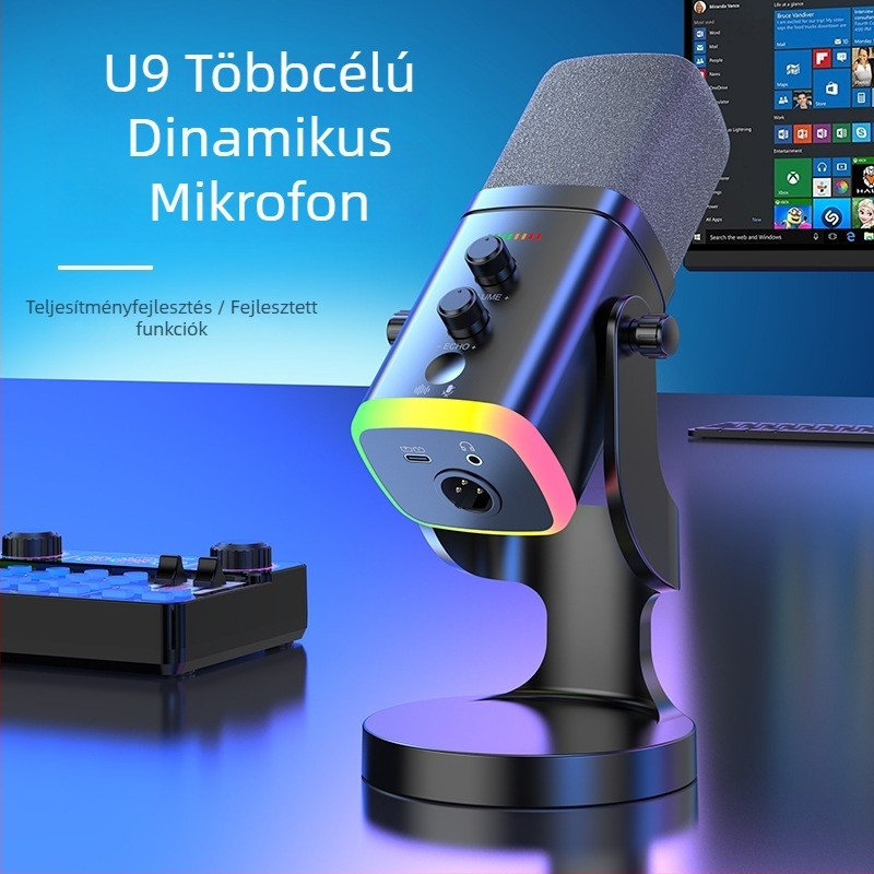 YU8 USB Kondenzátor Mik Mikrofon asztali számítógépekhez — élő közvetítés, felvétel és hangalámondás, kábeles, SNR ≥60 dB