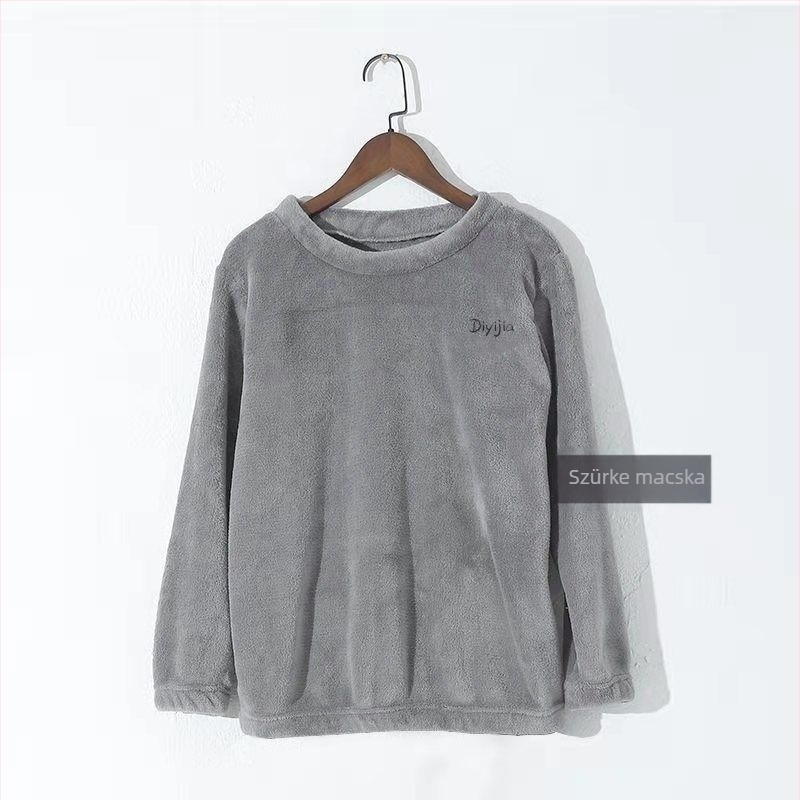 Női téli korall fleece pizsamaszett, laza szabású; pulóver kerek nyakkal és hosszú ujjal, nadrág