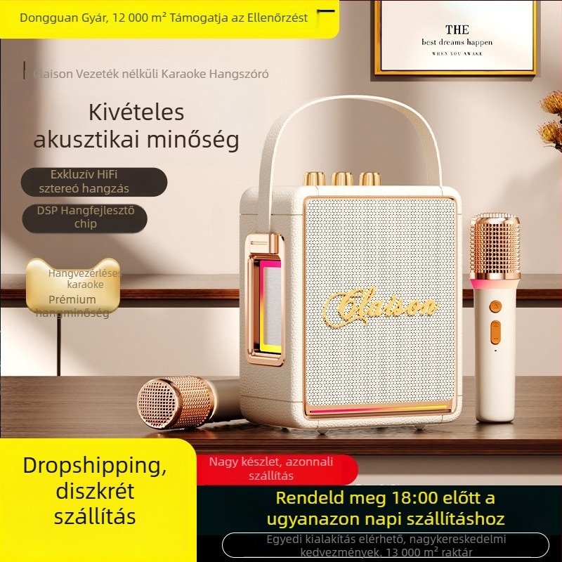 Karaoké Bluetooth hangfal mikrofon beépített, mindent egyben, 40W, akkumulátor beépített 2000–4000mAh, Bluetooth 5.3, frekvenciatartomány 40Hz–20kHz, IPX4, két hangfal, Hi‑Fi hangzás