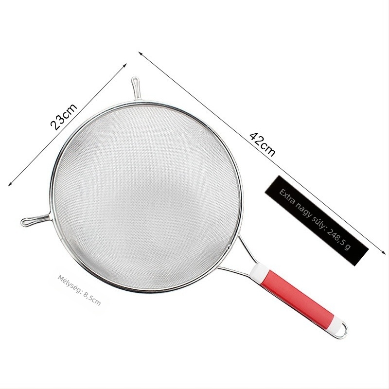 Platinum rozsdamentes acél konyhai szűrőedény hálóval – csúszásmentes, dupla kampó, égési védelem