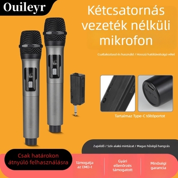 Kétmikrofonos vezeték nélküli mikrofonrendszer töltőállvánnyal otthoni karaokehoz, konferenciákhoz és kültéri rendezvényekhez • Bluetooth 5.0 • beépített 800–1000 mAh akkumulátor • 20 Hz–20 kHz • 8–12 óra • SNR ≥70 dB