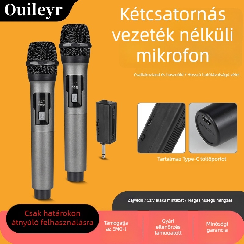 Kétmikrofonos vezeték nélküli mikrofonrendszer töltőállvánnyal otthoni karaokehoz, konferenciákhoz és kültéri rendezvényekhez • Bluetooth 5.0 • beépített 800–1000 mAh akkumulátor • 20 Hz–20 kHz • 8–12 óra • SNR ≥70 dB