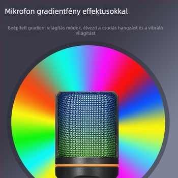 USB kondenzátor mikrofon élő közvetítéshez és karaokehoz Bluetooth 5.3-mal, kardioid felvételi üzemmód, 20 Hz–20 kHz, SNR ≥75 dB, USB interfész, kompatibilis mobil- és számítógépes eszközökkel