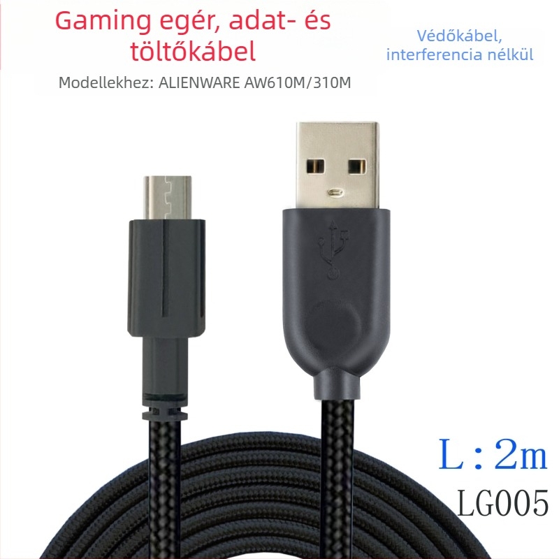 Hálós Micro USB töltő- és adatkábel Dell Alienware AW610M/AW310M, 2 m hosszú