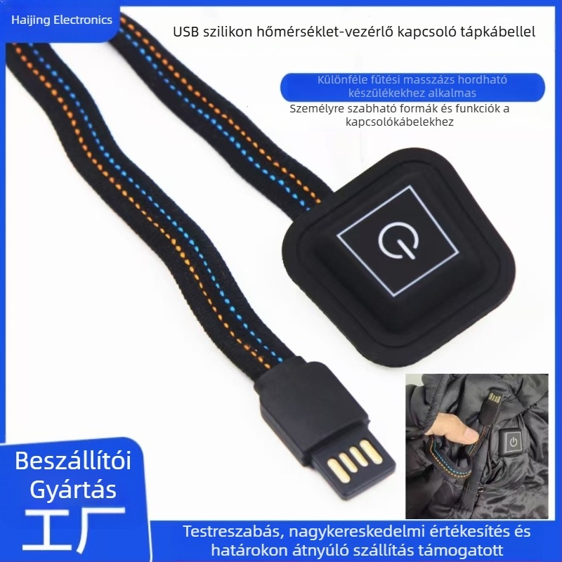 USB szilikon hőmérséklet-szabályozó kapcsoló, kötött töltőkábel, 2-vezetékes, 2A