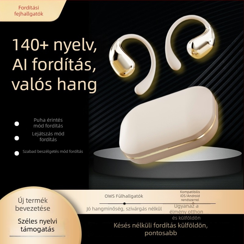 EverTouch DW32 AI okos Bluetooth fordító headset utazáshoz – többnyelvű fordító, Bluetooth 4.0, fülhorgos hordozás, iOS és Android kompatibil