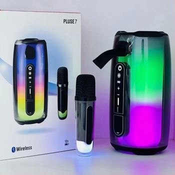 Pulse7 Bluetooth karaoke hangfal 360° ambient fényével, 10W, Bluetooth 5.0, 100Hz–20kHz, SNR ≥70dB, beépített akkumulátor 1200–2000mAh