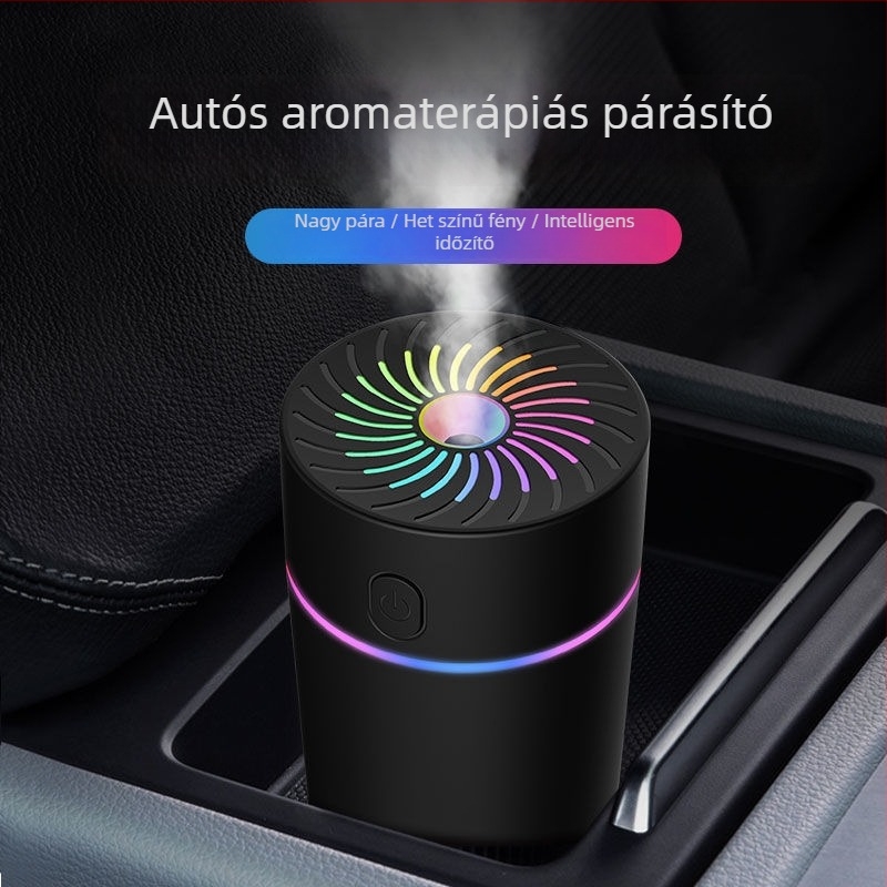 Autóban használható levegő párásító aromaterápiával, mini atomizátor és purifikátor, 3 párás kimenet, víztartály >10 L, száraz elemről működik, feszültség ≤36 V