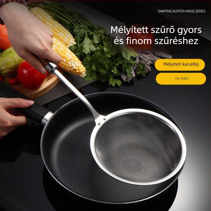 Rozsdamentes acélból készült hálós szűrőkanál konyhai használatra, szűri gyümölcslé üledéket és szójatejet