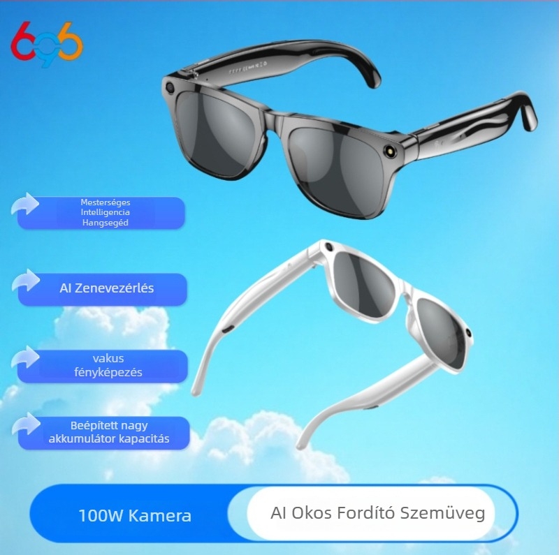 Okos szemüveg 1 MP kamerával, fordítás és objektumfelismerés, fejre szerelhető, 260 mAh akkumulátor