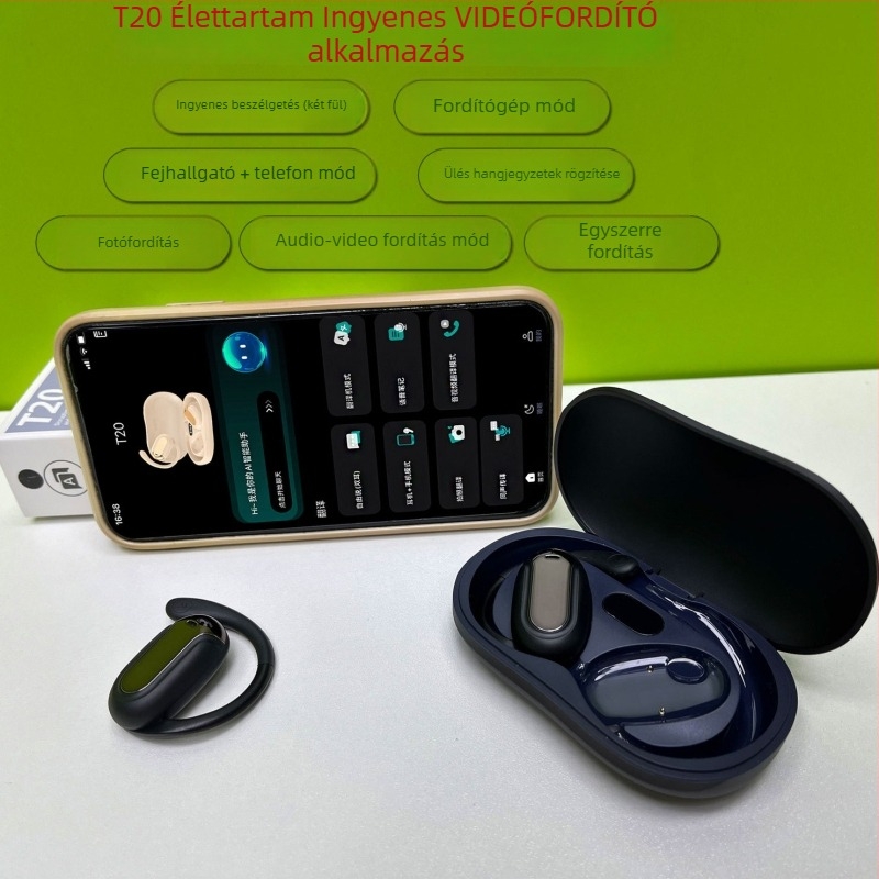 Kereskedelmi fordító fülhallgató — 165 nyelv támogatott, Bluetooth 5.4, fülhorgos kialakítás, Windows/iOS/Android kompatibilis, 50 mAh akkumulátor