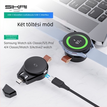 Samsung órákhoz készült vezeték nélküli töltőállvány — USB-C csatlakozó, mágneses forgó PD töltés, hordozható, modell SKW-02