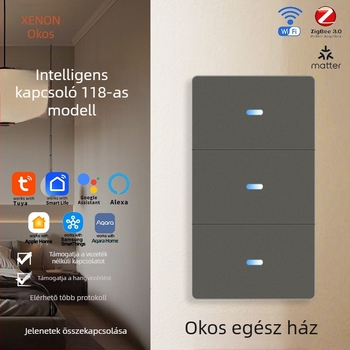 Okos WiFi kapcsoló 118, Tuya Smart, Matter-kompatibilis, távoli alkalmazáson keresztüli vezérlés, 110-240V AC, Elektromos élettartam ≥10 000 ciklus