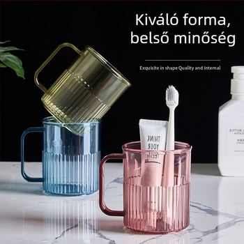 Szájöblítő pohár és fogkefés pohár – nordic stílusú, csíkos dizájn, PP anyag, modell 150, márka Happy Home Furnishing, háztartási használatra