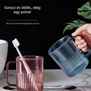 Szájöblítő pohár és fogkefés pohár – nordic stílusú, csíkos dizájn, PP anyag, modell 150, márka Happy Home Furnishing, háztartási használatra
