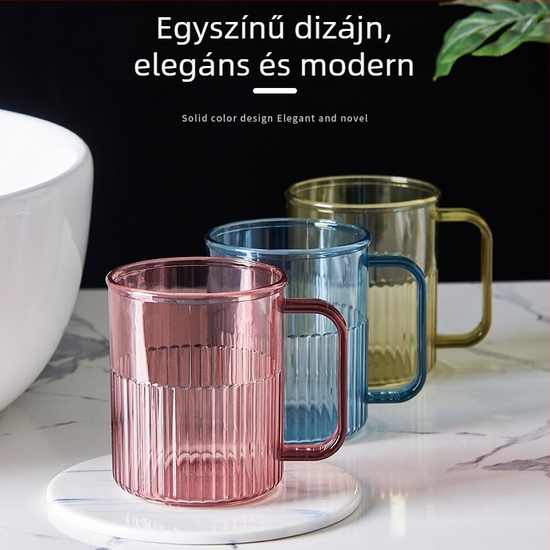 Szájöblítő pohár és fogkefés pohár – nordic stílusú, csíkos dizájn, PP anyag, modell 150, márka Happy Home Furnishing, háztartási használatra