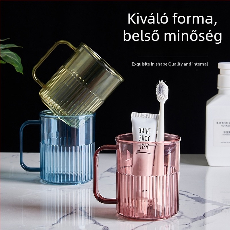 Szájöblítő pohár és fogkefés pohár – nordic stílusú, csíkos dizájn, PP anyag, modell 150, márka Happy Home Furnishing, háztartási használatra
