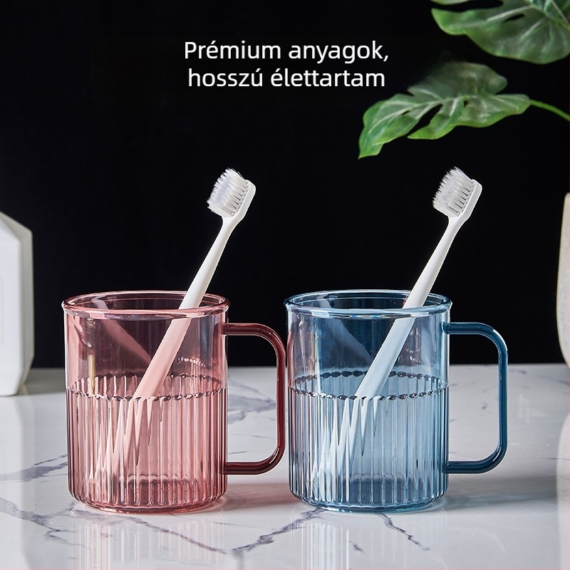 Szájöblítő pohár és fogkefés pohár – nordic stílusú, csíkos dizájn, PP anyag, modell 150, márka Happy Home Furnishing, háztartási használatra