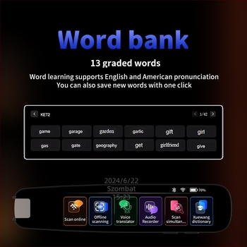 Szkennelő fordító toll — modell A33D, ABS ház, újratölthető lítium akkumulátor, tömeg 145 g, tollal olvasó készülék