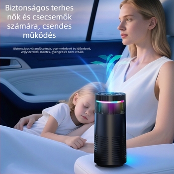 Autó belső levegőtisztító HEPA-kompozit szűrővel és negatív ionokkal — Modell K-3, USB táplálás, 2W, negatív ionok koncentrációja 500, akár 10 m²-ig
