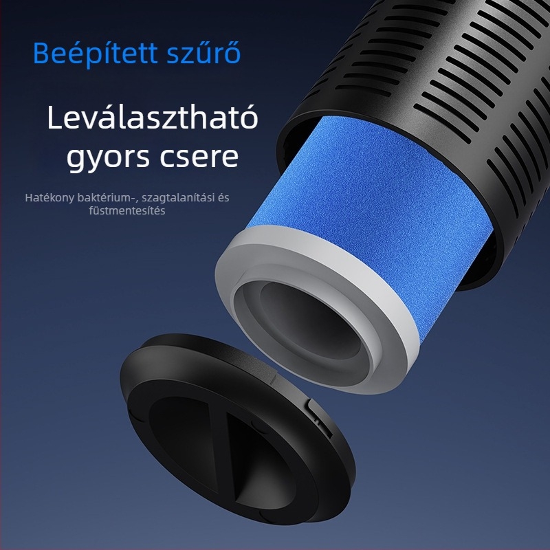 Autó belső levegőtisztító HEPA-kompozit szűrővel és negatív ionokkal — Modell K-3, USB táplálás, 2W, negatív ionok koncentrációja 500, akár 10 m²-ig