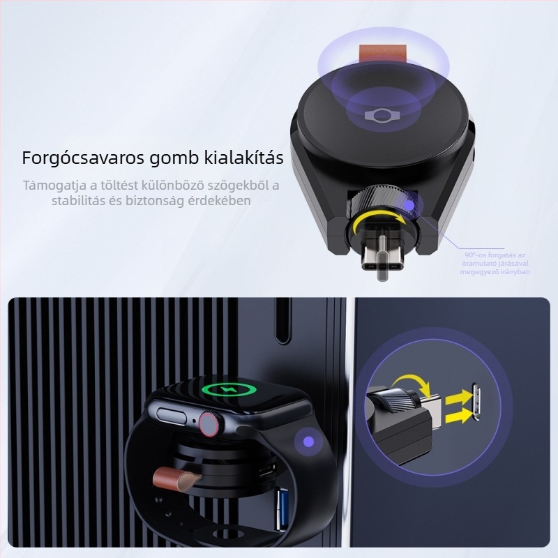 YINFISH Apple Watch töltő, USB-C interfész, hordozható 2 az 1-ben töltő Apple Watchhoz