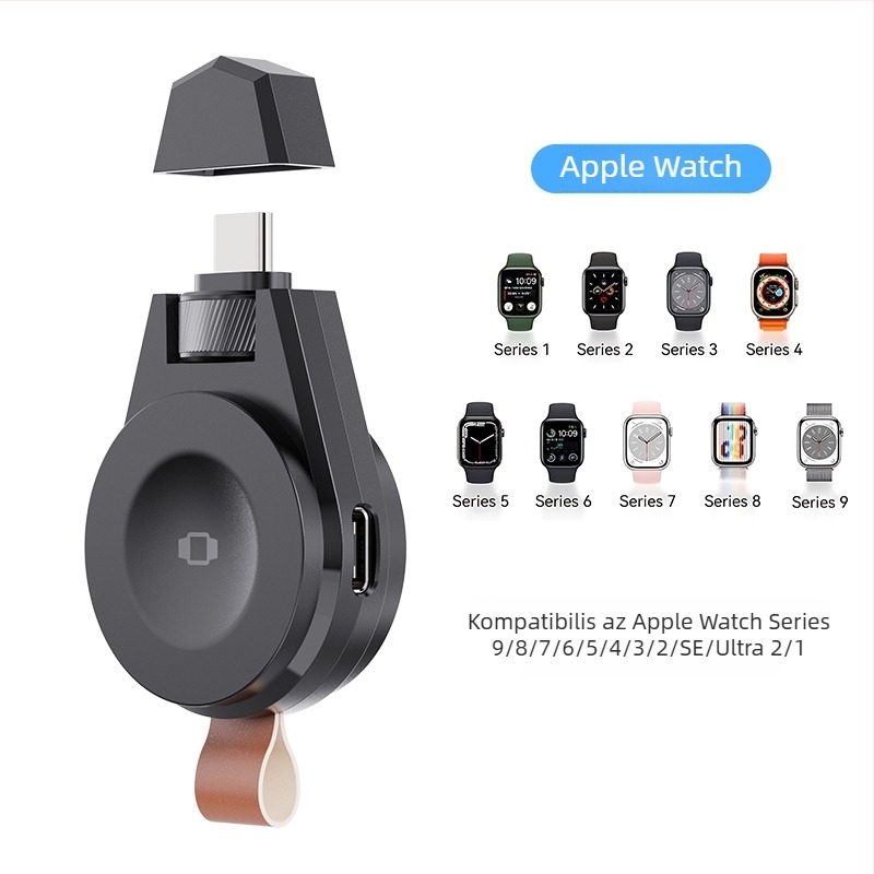 YINFISH Apple Watch töltő, USB-C interfész, hordozható 2 az 1-ben töltő Apple Watchhoz