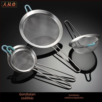 304 rozsdamentes acél kézi liszt szitáló szita, szűrőhálóval, hőálló, egyedi logó nyomtatás elérhető