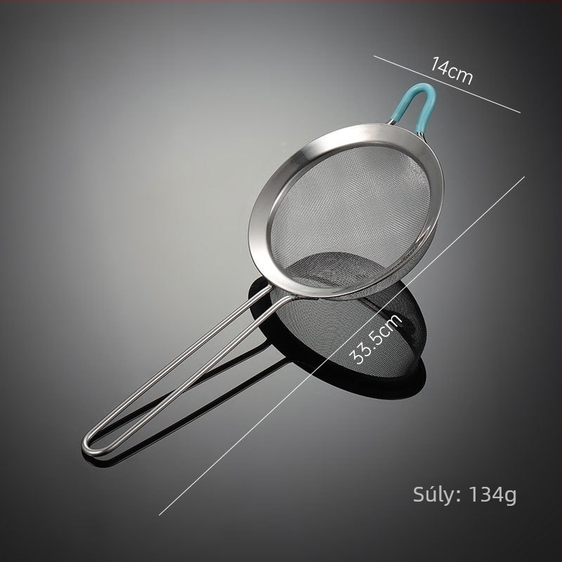 304 rozsdamentes acél kézi liszt szitáló szita, szűrőhálóval, hőálló, egyedi logó nyomtatás elérhető