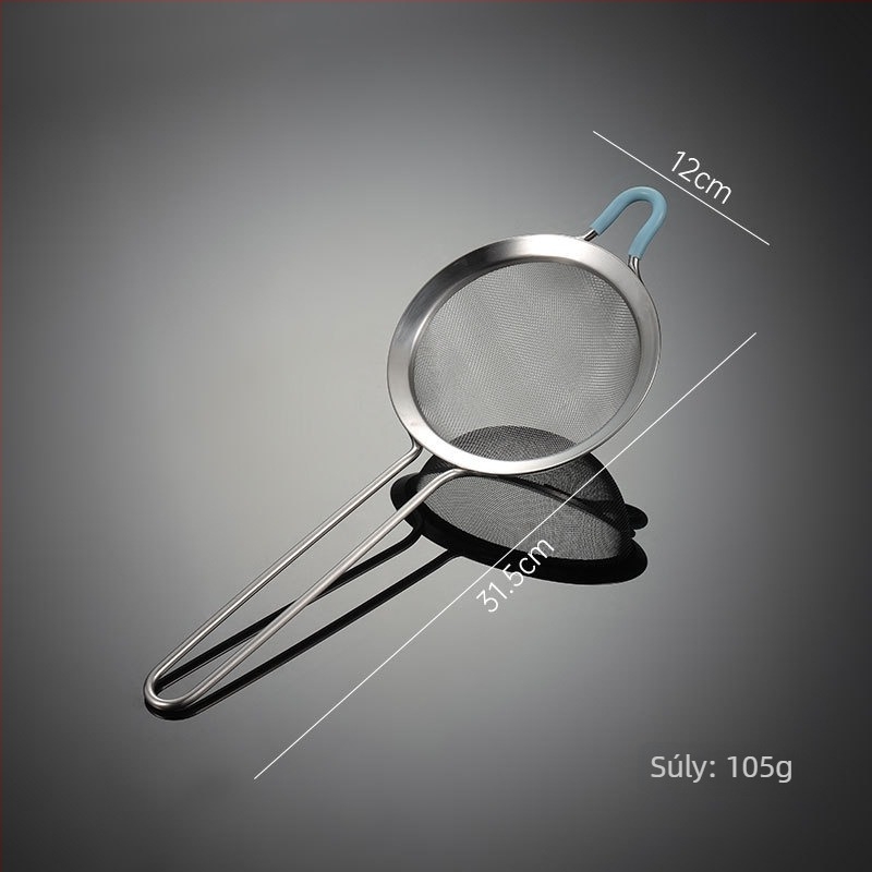 304 rozsdamentes acél kézi liszt szitáló szita, szűrőhálóval, hőálló, egyedi logó nyomtatás elérhető