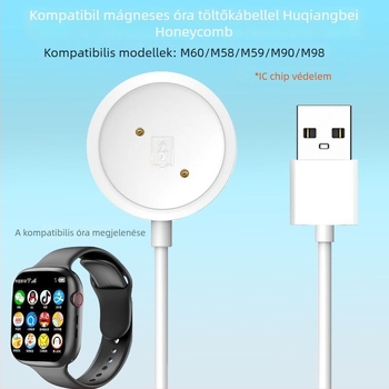 USB töltőkábel Huaqiangbei M60 okosórához – döntött, 2‑tűs csatlakozó, gyors töltés