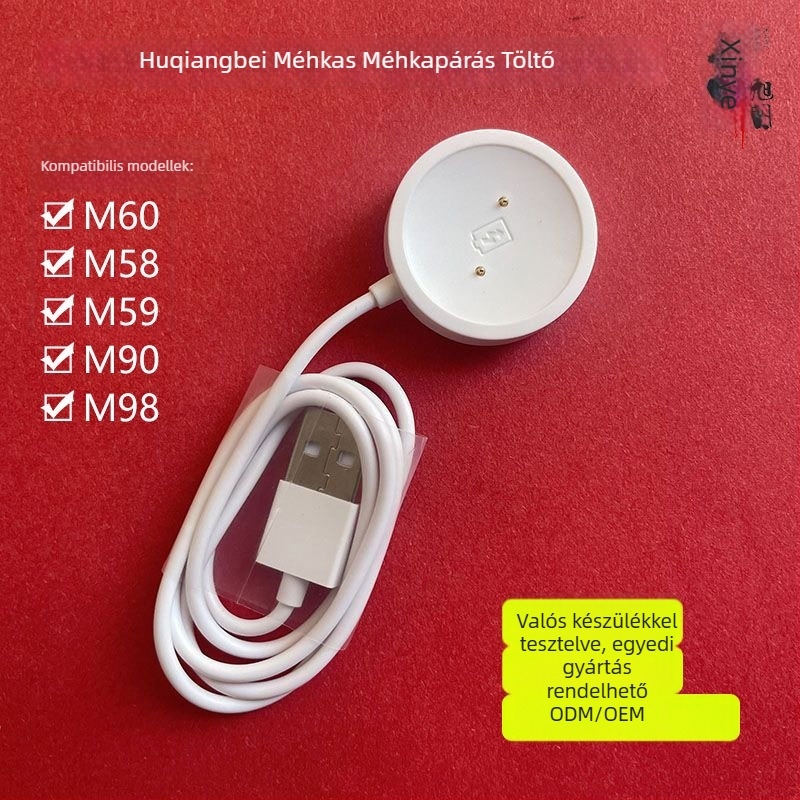 USB töltőkábel Huaqiangbei M60 okosórához – döntött, 2‑tűs csatlakozó, gyors töltés