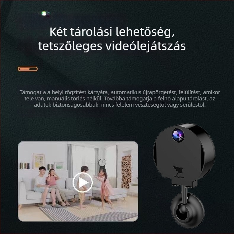 H6 okos otthoni megfigyelő kamera, beltéri és kültéri, Wi‑Fi, 720p HD, hatótávolság 10-30 m, memóriakártya szükséges