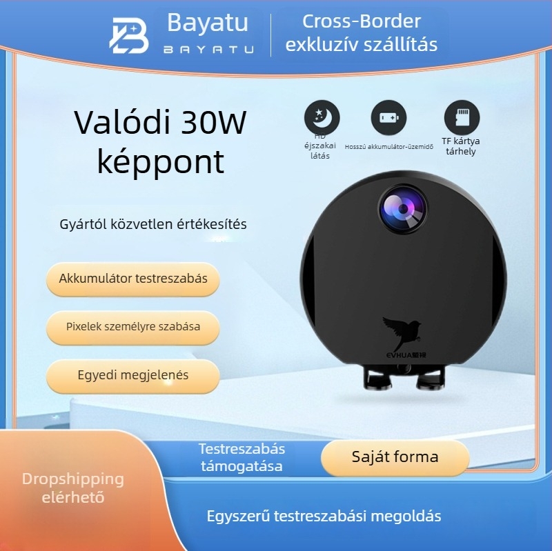 H6 okos otthoni megfigyelő kamera, beltéri és kültéri, Wi‑Fi, 720p HD, hatótávolság 10-30 m, memóriakártya szükséges